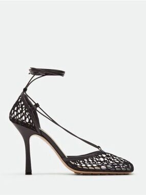 Bottega Veneta Stretch Square-Toe Ankle-Strap Mesh Pumps